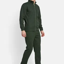 Octave Men Solid Olive Mock Collar Tracksuit image 3