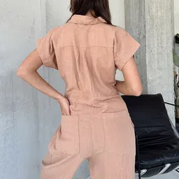 Zwankee Women Beige Zip Basic Jumpsuit image 2