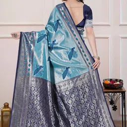 THE AQUARIUS Ethnic Motifs Zari Art Silk Handloom Banarasi Saree image 2