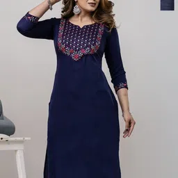 AUZAAI COLLECTION Selection Of 2 Floral Embroidered Thread Work Pure Cotton Kurtas-picture-23