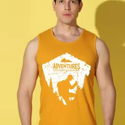 Woostro Men Printed Round Neck Cotton Gym Vest VWS26 ADVENTURE OUT MUSTARD-picture-15