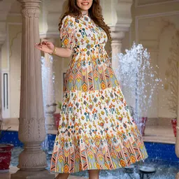 KALINI Print Puff Sleeve Fit & Flare Maxi Dress image 4