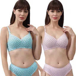 samvar Women Blue,Pink Cotton Bra Panty Set for Lingerie Set Undergarments Pack of 2-picture-34