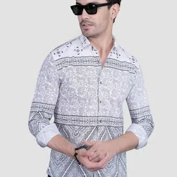 ALMATY Men Comfort Slim Fit Floral Printed Spread Collar Cotton Casual Shirt-picture-37