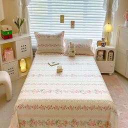 JC HOME White & Pink Cotton Floral Printed 220 TC Single Bedsheet Set 2.43m x 2.64m-picture-43