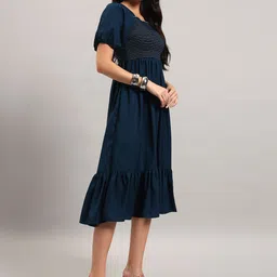 Raiyani Fashion Square Neck Puff Sleeves Fit And Flare Tiered Midi Dress image 3