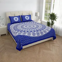 ABHACLOTHO Blue & White Floral Printed Cotton 144 TC Double King Bedsheet Set 2.10mx2.35m-image-23