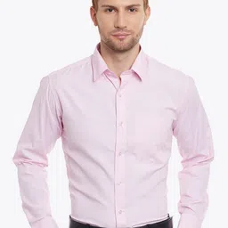 English Navy Men Spread Collar Solid Cotton Slim Fit Formal Shirt-image-11