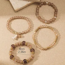 Shining Diva Fashion Set Of 4 Gold-Plated Artificial Beaded Elasticated Bracelet image 5