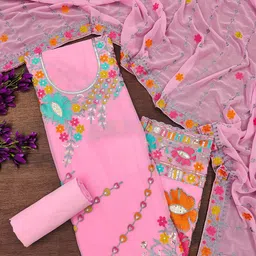 HERE&NOW Floral Embroidered Sequinned Georgette Unstitched Dress Material-picture-35