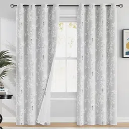 BFAM Grey Set of 2 Floral Black Out Long Door Curtain-picture-20