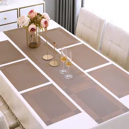 HOKIPO Set Of 6 Textured & Colourblocked Tablemats with 1 Table Runner image 3