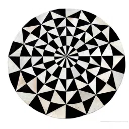 dazzhome Black & White Hair On Leather Geometrical Hand Woven 7ftx7ft(Round Carpet) image 2
