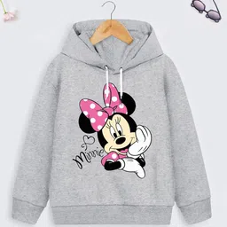 YK Disney Girls Grey Printed Hooded Sweatshirt-picture-34