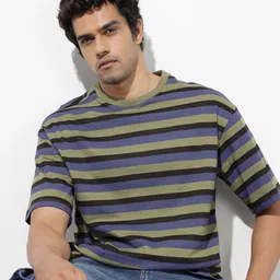 The Roadster Life Co. Striped Drop-Shoulder Sleeves Relaxed Fit Pure Cotton T-shirt-picture-18