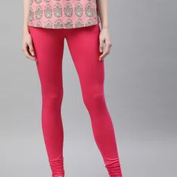 W Women Pink Solid Churidar Leggings image 1