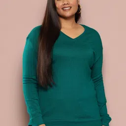 Sztori Plus Size Pure Acrylic V-Neck Pullover-image-18