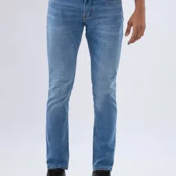 Spykar Light Blue Cotton Slim Fit Distressed Jeans-picture-35