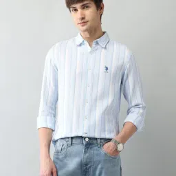 U.S. Polo Assn. Blue Cotton Regular Fit Stripes Shirt-image-53