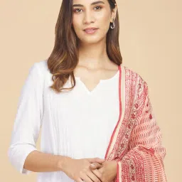 Fabindia Beige & Red Cotton Printed Dupatta image 4