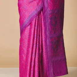 Fabindia Magenta Silk Printed Saree Without Blouse image 4