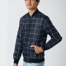 Peter England Navy Regular Fit Chequered Jacket image 3