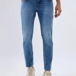 Spykar Mid Blue Cotton Slim Fit Stone Wash Jeans-picture-31