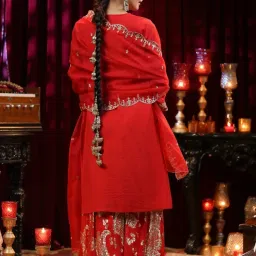 SCAKHI Red QALA Chanderi Silk-Badla Georgette Dori Work Kurta with Sharara and Dupatta image 4