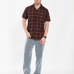 THE BEETEL HOUSE Men Comfort Slim Fit Tartan Checked Spread Collar Cotton Casual Shirt image 5
