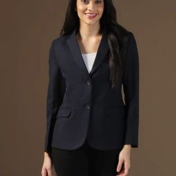 TAHVO Navy Blue Solid Tweed Blazer-picture-24