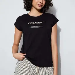 Ginger By Lifestyle Black Cotton Regular Fit Printed Sleepwear T-Shirt-picture-39
