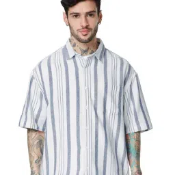 The Souled Store White Loose Fit Striped Oversized Shirt-picture-22