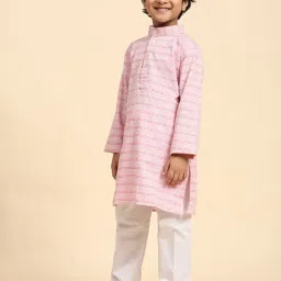 Pro-Ethic Style Developer Kids Pink & White Embellished Full Sleeves Kurta with Pyjamas image 3