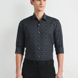 arrow new york Arrow Newyork Black Cotton Slim Fit Printed Shirt-picture-44