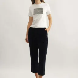 Elle Navy Cotton Plain Cropped Pants image 4