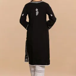 house of kari Saba Chikankari Long Kurta In Modal Silk - Black image 4