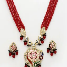 Panash Gold Plated & Red Kundan Jewellery Set image 4