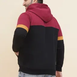 John Pride Black Regular Fit Colour Block Hooded Sweatshirt image 2