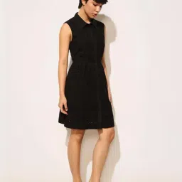 Only Black Cotton Solid Dress image 3