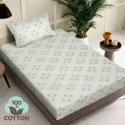 Klotthe Yellow 400 TC Cotton Single Book Fold Bedsheet with Pillow Cover-image-44