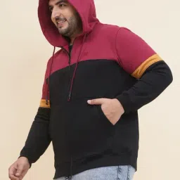 John Pride Black Regular Fit Colour Block Hooded Sweatshirt image 3