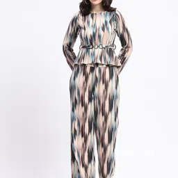 Madame Abstract Printed Round Neck Long Sleeves Top & Trouser image 1