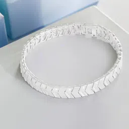 Zavya Premium Cubic Zirconia Rhodium-Plated 925 Sterling Silver Men's Chain Bracelet (One Size)-picture-11