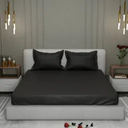 Stoa Paris Black 300 TC Polyester Double Fitted Sheet with 2 Pillow Covers-image-56
