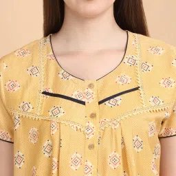 Sweet Dreams Mustard Cotton Printed Nighty image 4