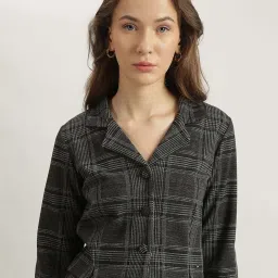 Elle Grey Cotton Chequered Blazer image 4