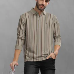 BULLMER Beige Cotton Blend Regular fit Stripes T-Shirts image 4