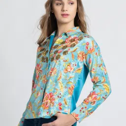 SHAYE Blue Velvet Regular fit Print casual shirts image 4