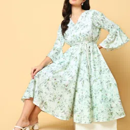 showoffff SHOWOFF Green Floral Print Fit & Flare Dress image 4