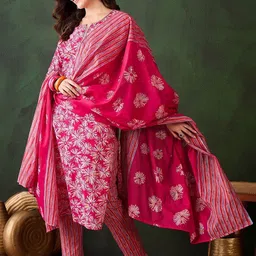 KALINI Ethnic Motifs Printed Straight Kurta With Trousers & Dupatta-picture-26